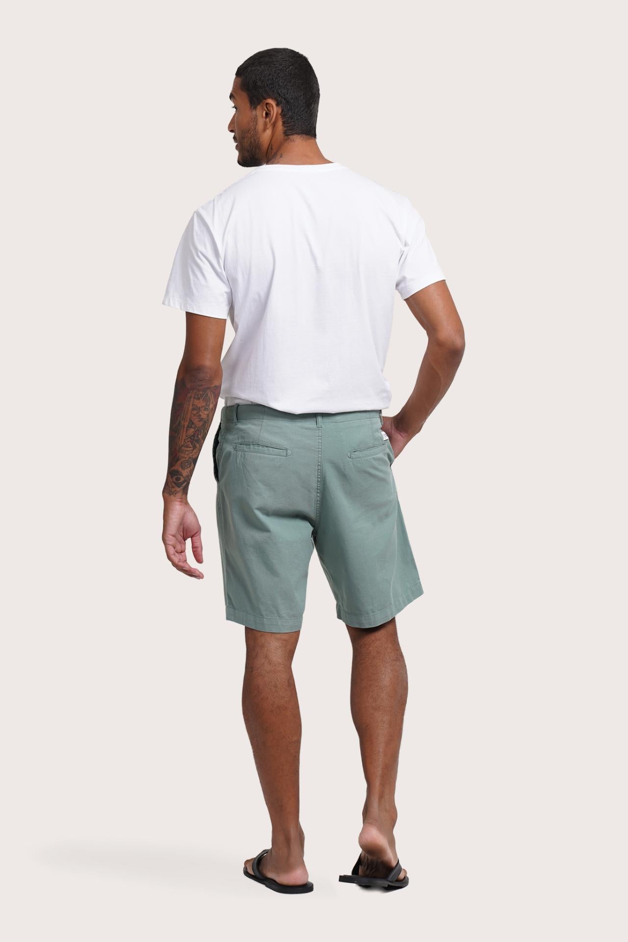 Back view of the sage bermuda shorts with a relaxed and tailored silhouette