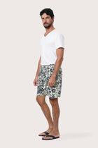 Close-up of the Little Palm Light Green print on the Paulo Bermuda Shorts by By The Sea Bali