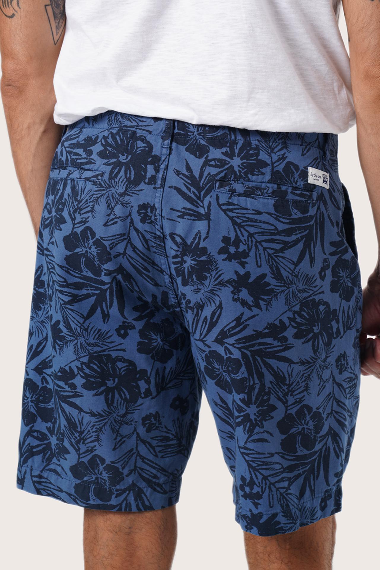 Waistband and pocket detail of the Little Palm Navy Paulo Bermuda Shorts by By The Sea Bali