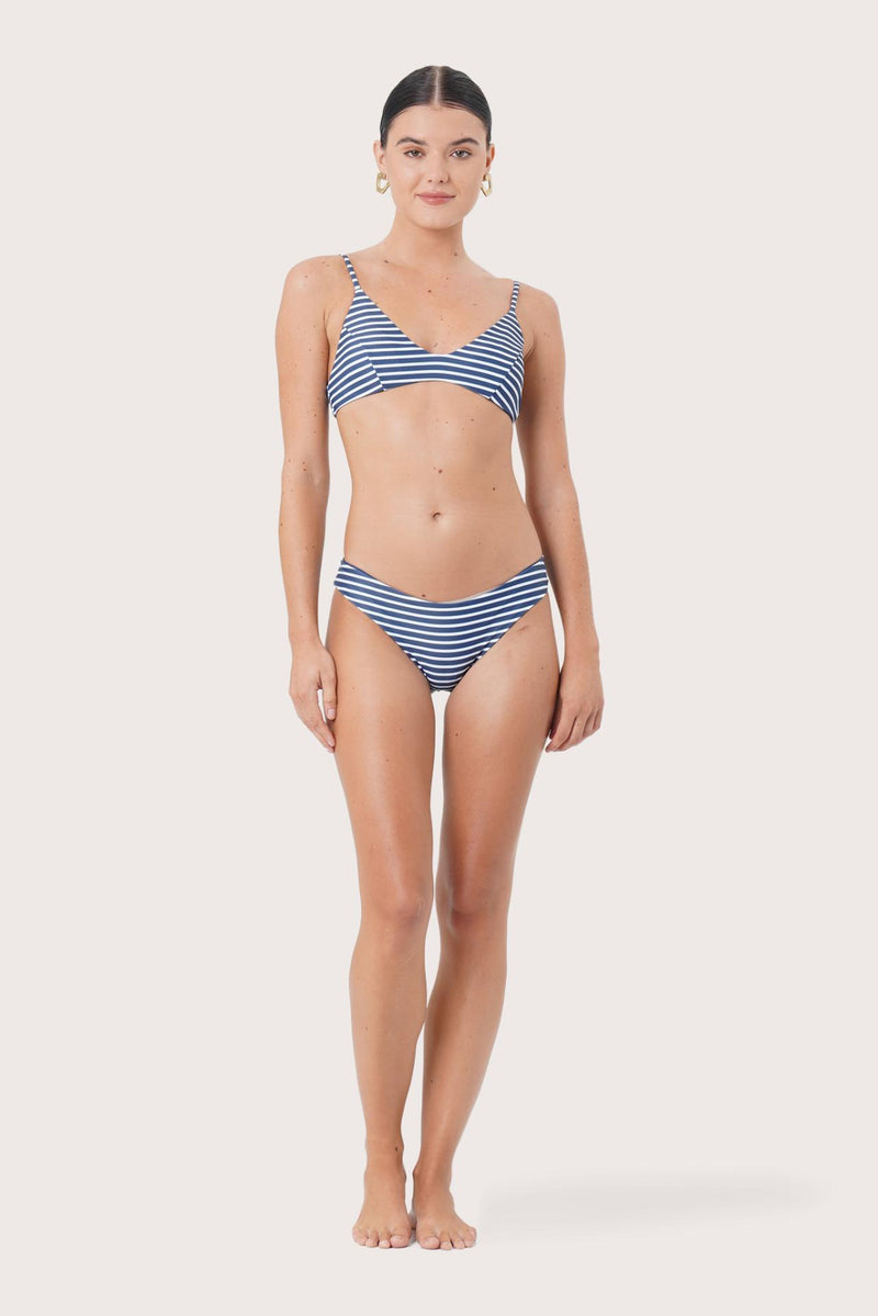 Front view of Pearl Bikini Bottom Stripes Strauv featuring a refined striped swimwear silhouette