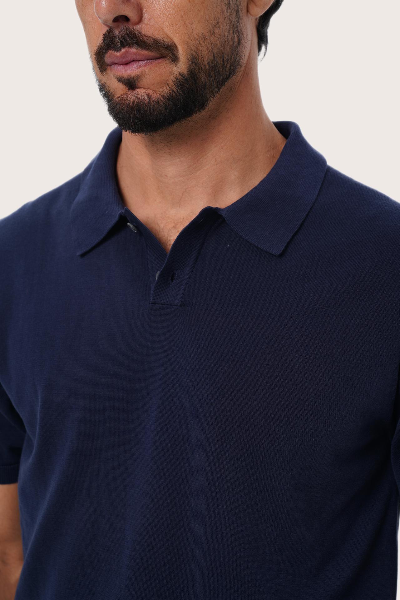 By The Sea Bali Rado Cotton Knit Polo T-Shirt Navy