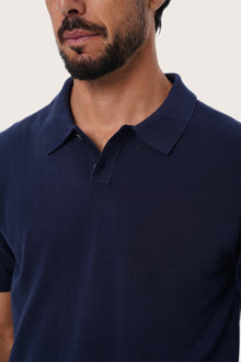 By The Sea Bali Rado Cotton Knit Polo T-Shirt Navy