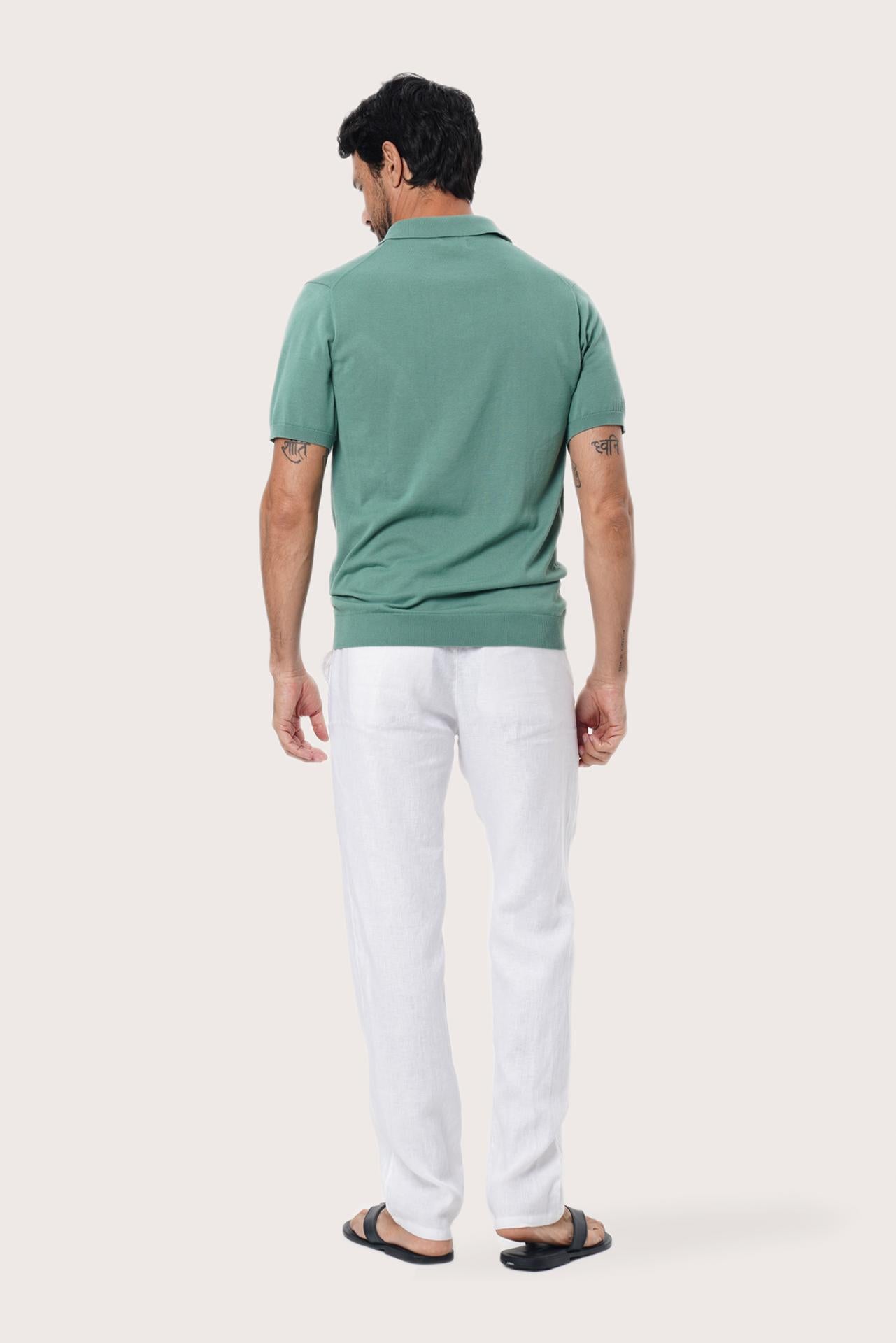 By The Sea Bali Rado Cotton Knit Polo T-Shirt Sage