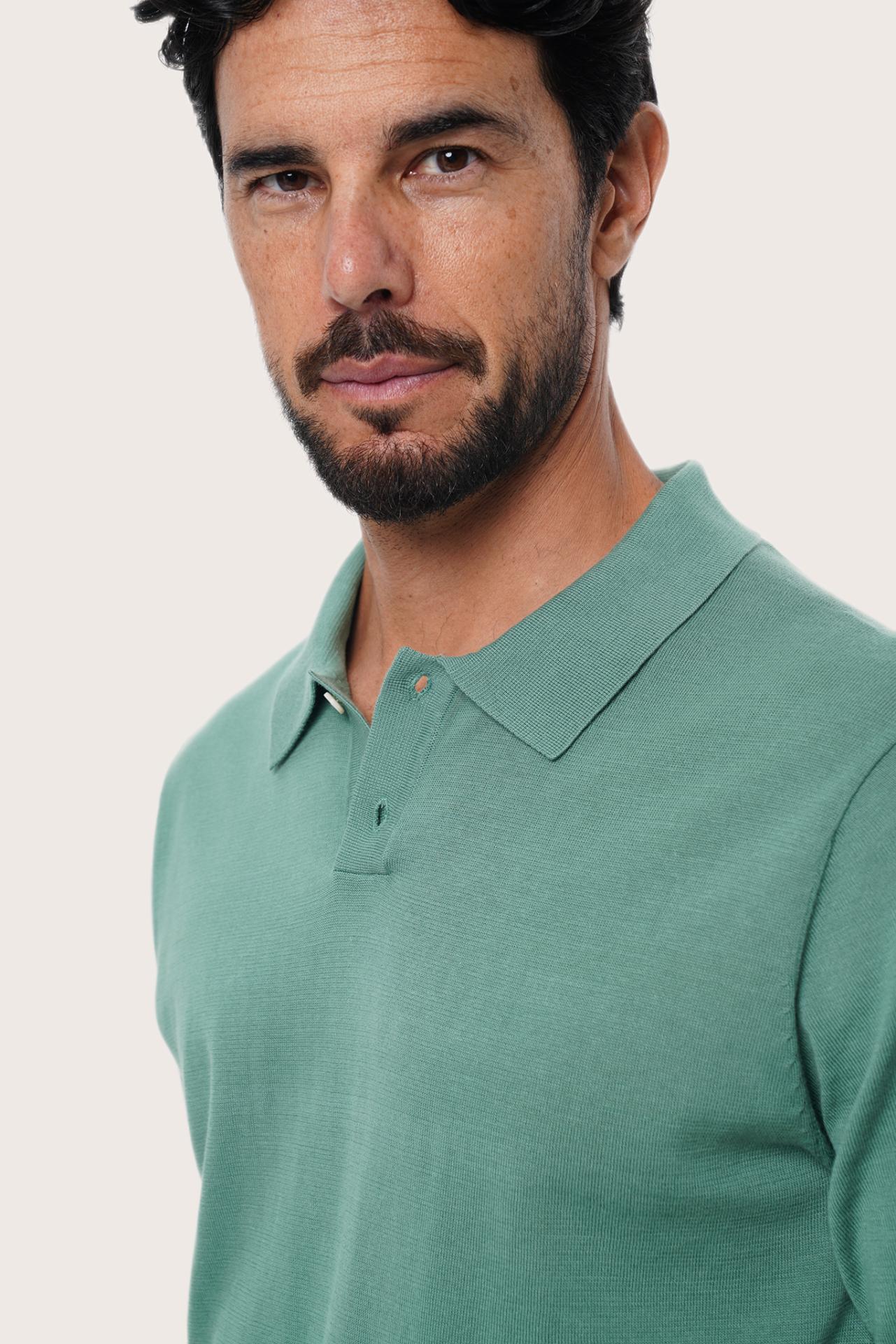 By The Sea Bali Rado Cotton Knit Polo T-Shirt Sage