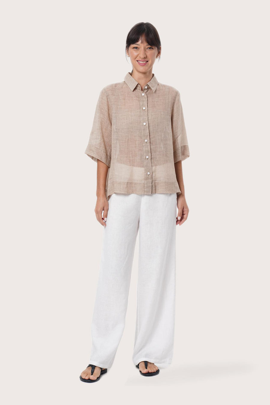 By The Sea Bali Rae Shirt in Crème featuring a relaxed resort-inspired silhouette