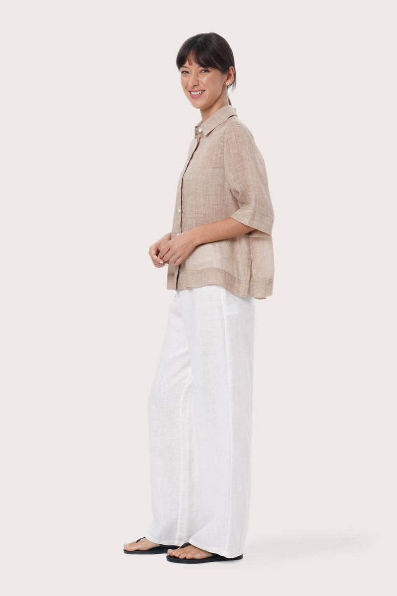 By The Sea Bali Side profile of the Rae Shirt showcasing its relaxed fit and fluid drape