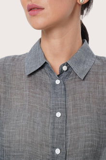 By The Sea Bali Tailored detail of the Rae Shirt in Dark Grey