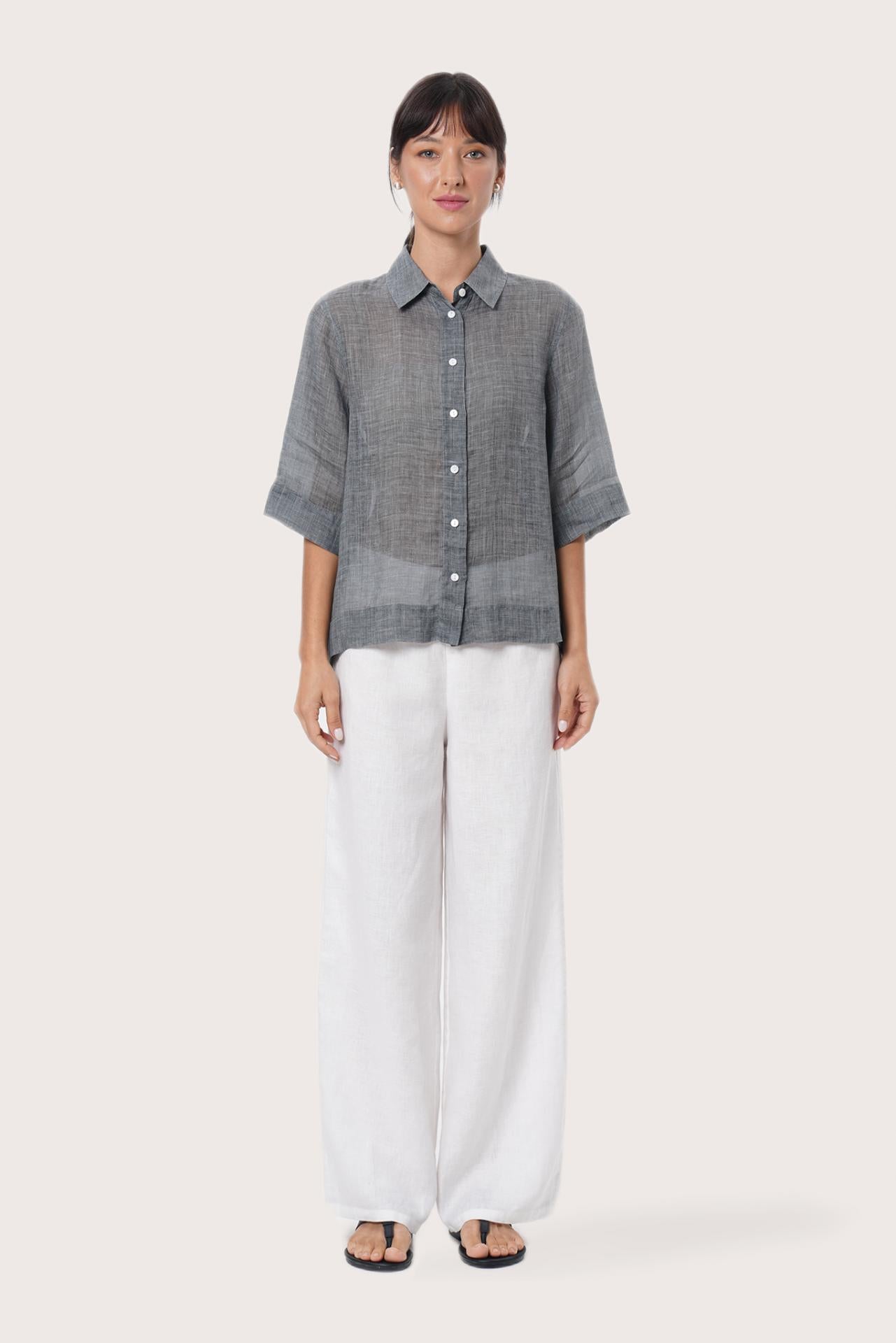 By The Sea Bali Rae Shirt in Dark Grey featuring a relaxed resort-inspired silhouette