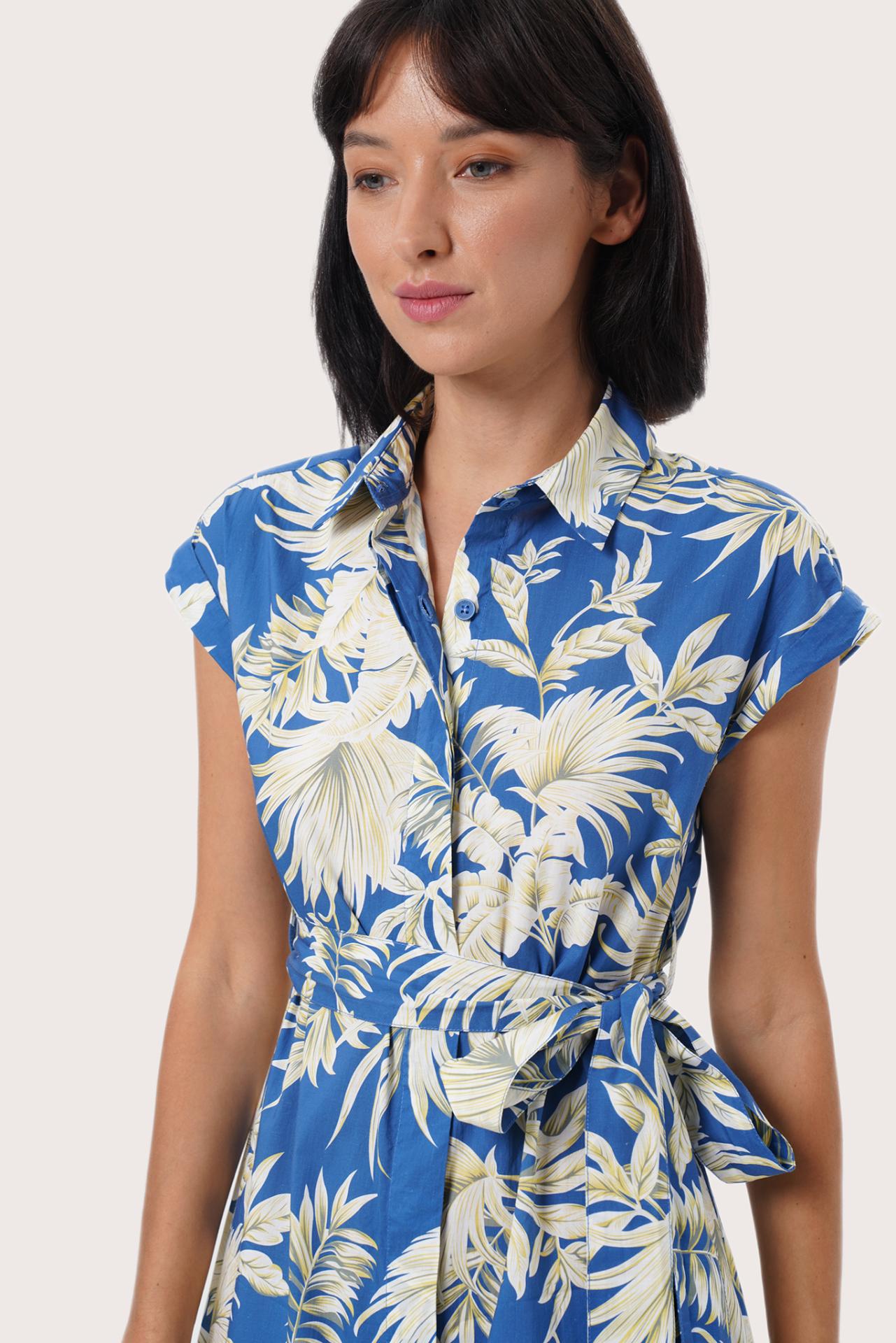 By The Sea Bali Hibiscan Batik Blue print detail on the Sabang Dress