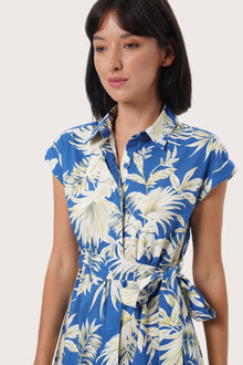 By The Sea Bali Hibiscan Batik Blue print detail on the Sabang Dress