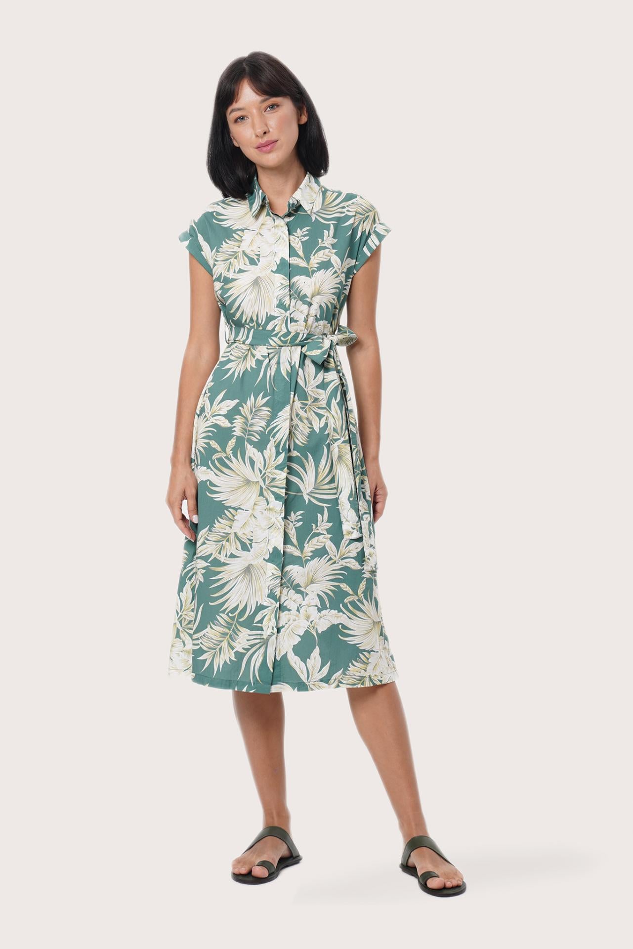 By The Sea Bali Sabang Dress in Hibiscan Batik Green featuring an elegant resort silhouette