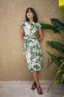 By The Sea Bali Women's Sabang Dress in Hibiscan Batik Green styled for effortless tropical living