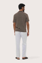 Back view of the Salur Shirt Double Stripe in Brown showcasing its tailored finish by By The Sea Bali
