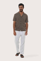 By The Sea Bali Salur Shirt Double Stripe in Brown — soft cotton shirt with a relaxed camp-collar silhouette