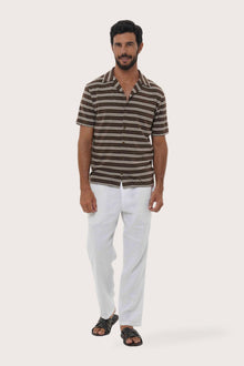 By The Sea Bali Salur Shirt Double Stripe in Brown — soft cotton shirt with a relaxed camp-collar silhouette
