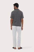 Back view of the Salur Shirt Double Stripe in Grey Brown showcasing its tailored finish by By The Sea Bali