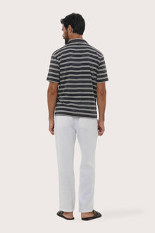 Back view of the Salur Shirt Double Stripe in Grey Brown showcasing its tailored finish by By The Sea Bali