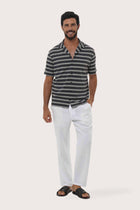 By The Sea Bali Salur Shirt Double Stripe in Grey Brown — soft cotton shirt with a relaxed camp-collar silhouette