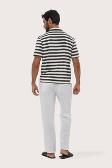 Back view of the Salur Shirt Stripe in Grey Brown showcasing its tailored finish by By The Sea Bali
