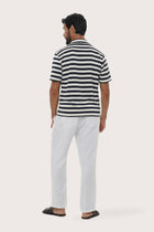 Back view of the Salur Shirt Stripe in Navy showcasing its tailored finish by By The Sea Bali
