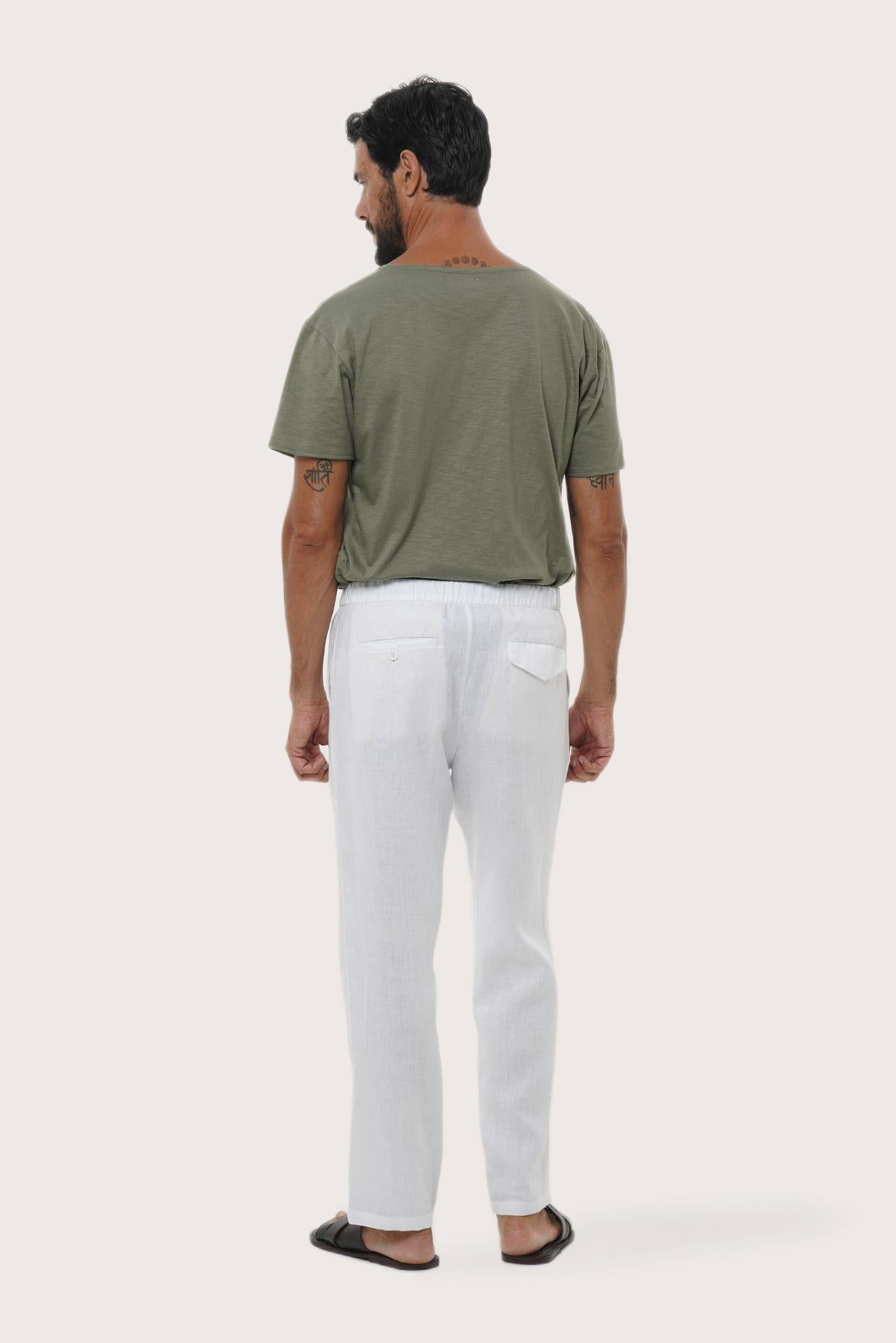 Pure linen weave detail of the White Sargi Pant showcasing its natural texture by By The Sea Bali