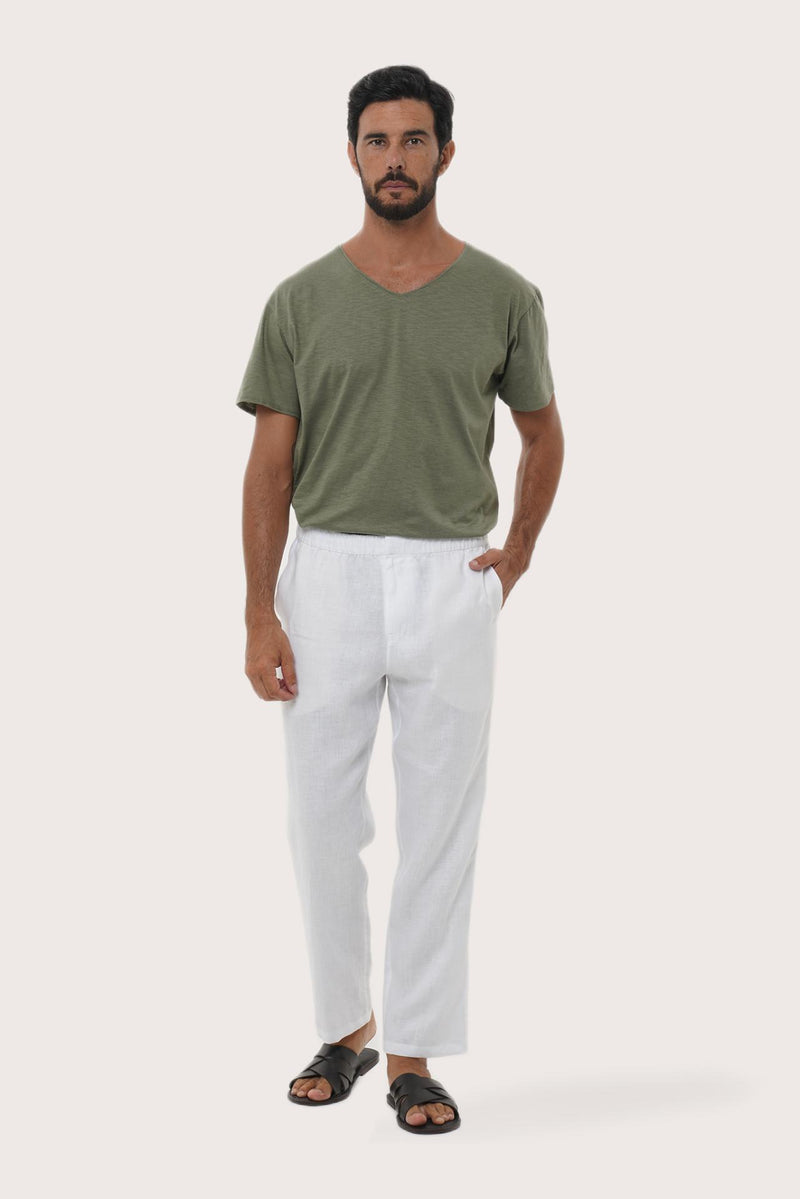 By The Sea Bali Sargi Linen Pant in White — regular-fit 100% linen trousers for daily and formal wear