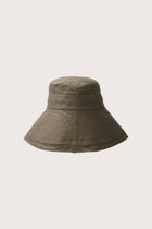 Detailed view of the Savanna Linen Hat Brown wide brim designed for elegant sun protection