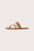 Side profile of Savanna sandals in brown highlighting sleek and modern resort footwear silhouette