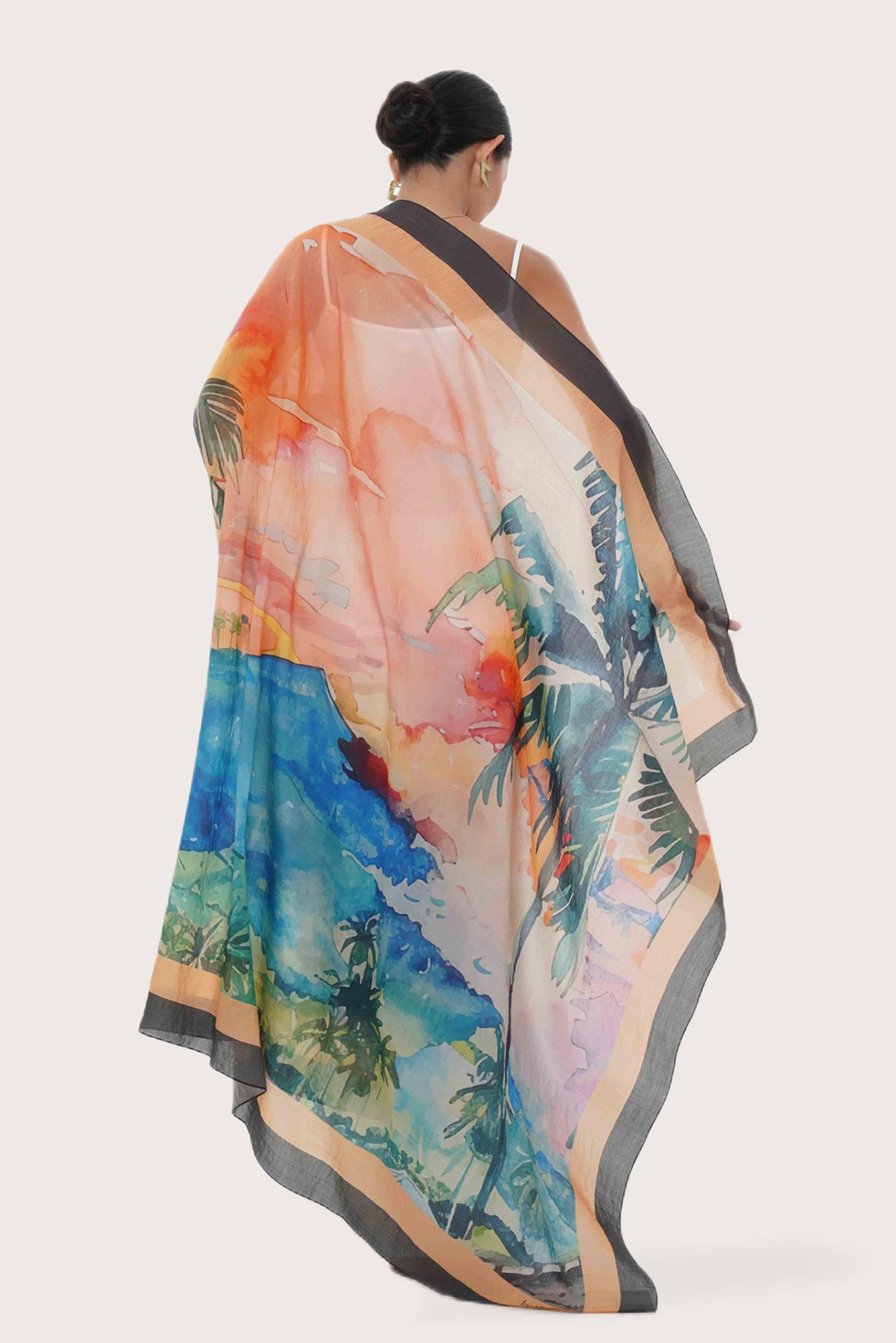 Elegant back view of the Savaya Sarong in Summer Paint