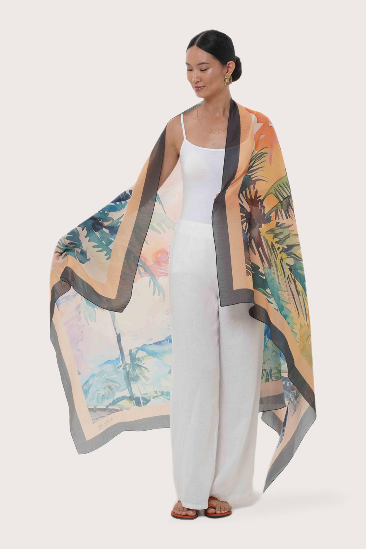 Resort styling featuring the Savaya Sarong in Summer Paint
