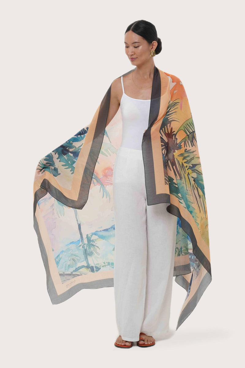 Resort styling featuring the Savaya Sarong in Summer Paint