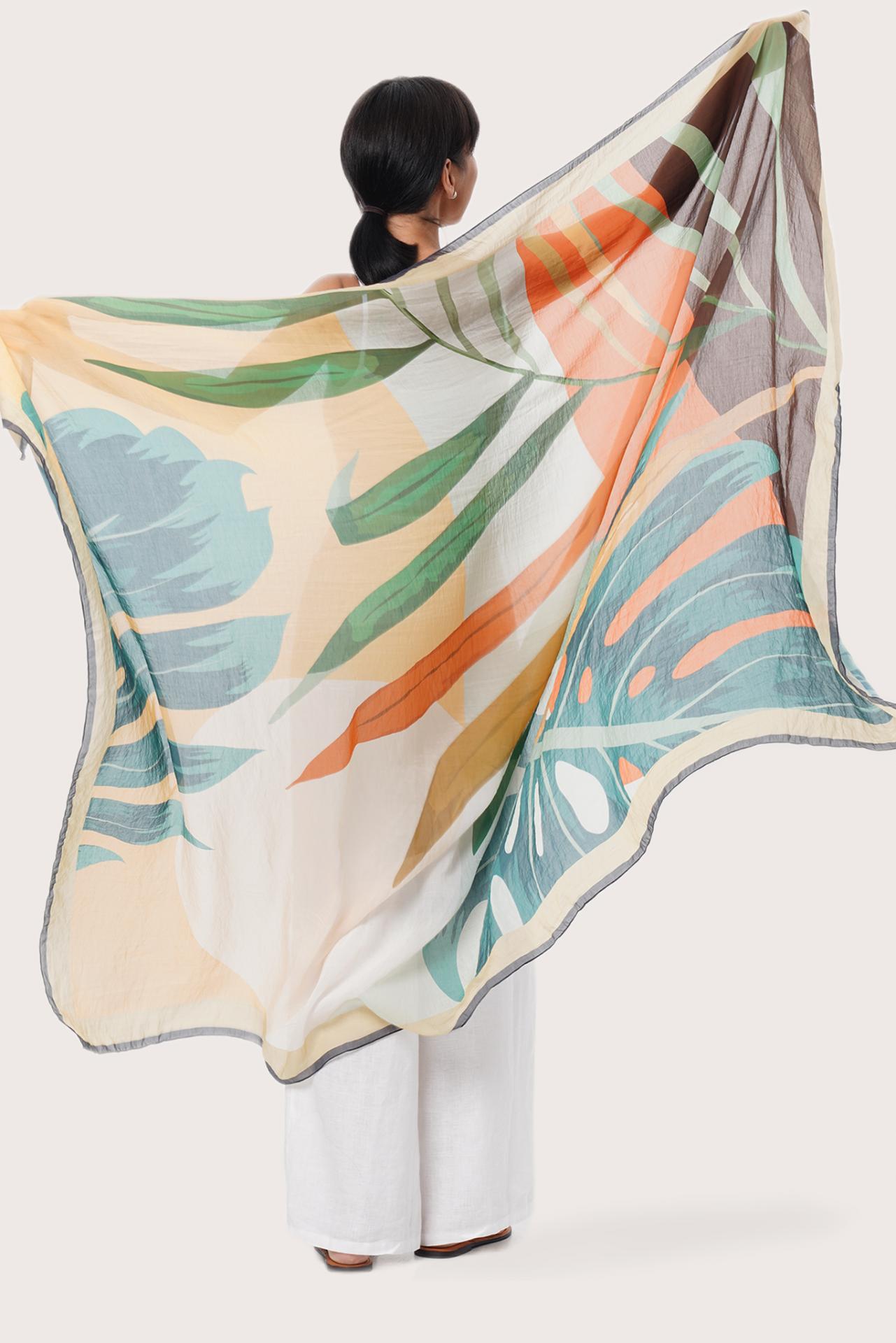 By The Sea Bali Summer Palm Green botanical print and Lightweight fabric detail on the Savaya Sarong