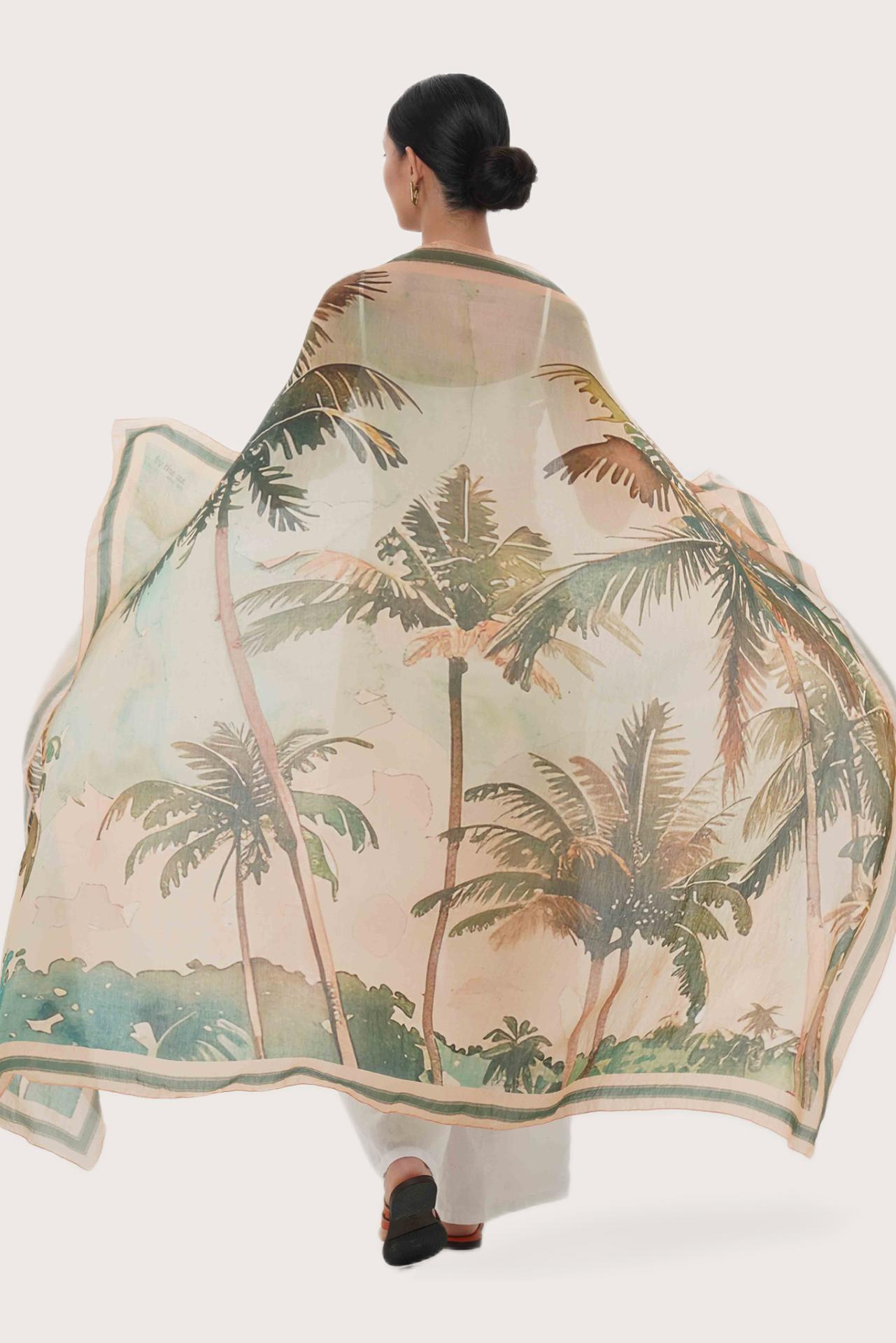 Elegant back view of the Savaya Sarong in Sunset Palm