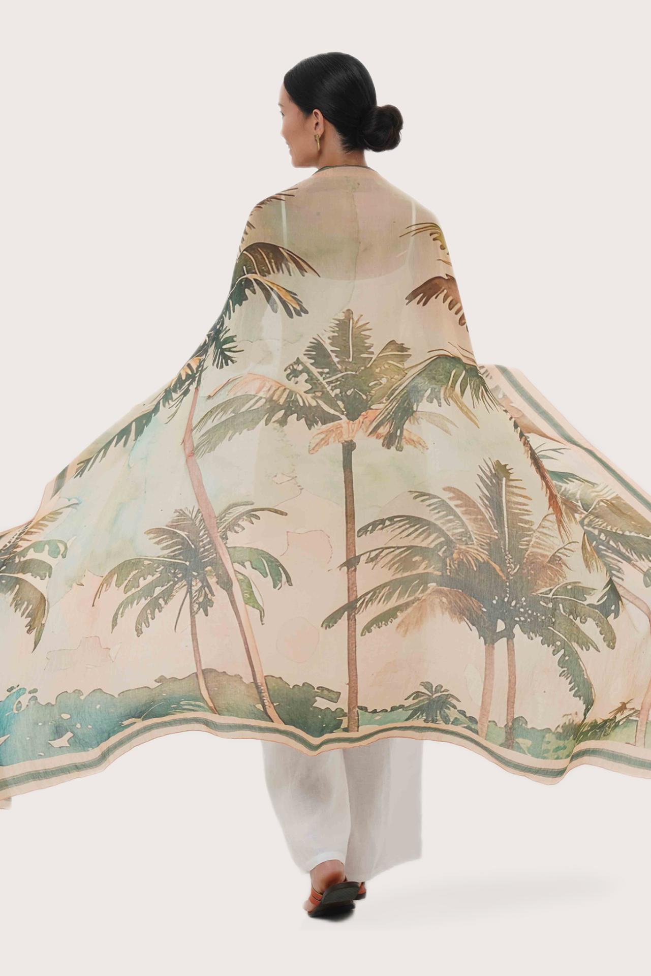 Refined Sunset Palm print detail on the Savaya Sarong