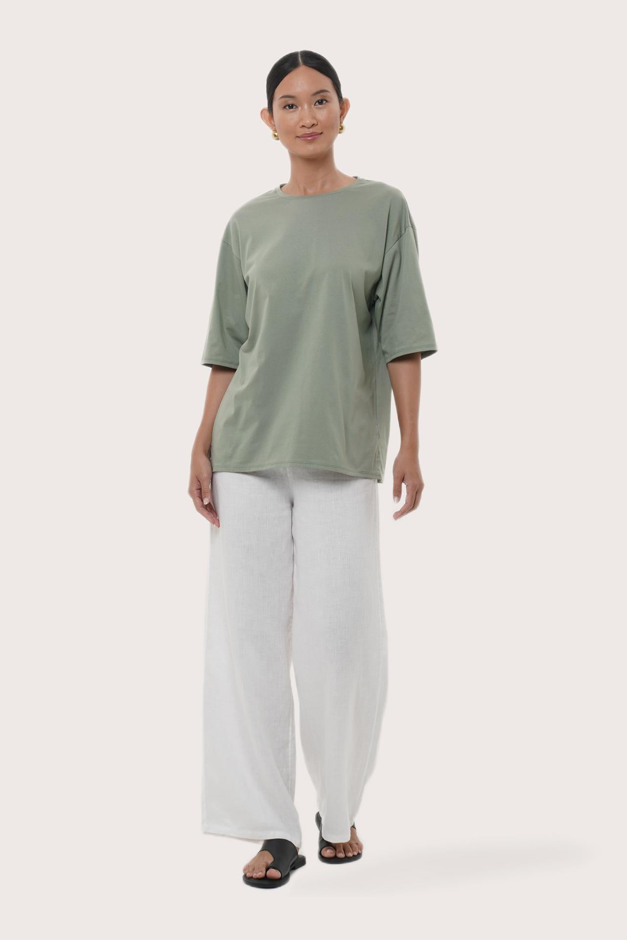 By The Sea Bali Women's Serva Loose T-Shirt in Pastel Sage styled for effortless everyday dressing