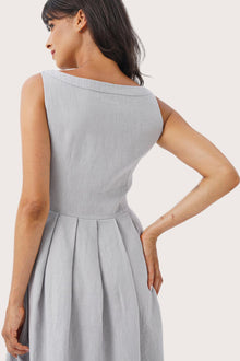 Close up detail of the Shino Maxi Dress Light Grey highlighting craftsmanship and design features