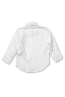 Back view of Shio Long Sleeve Linen Shirt showcasing effortless tailoring and natural drape