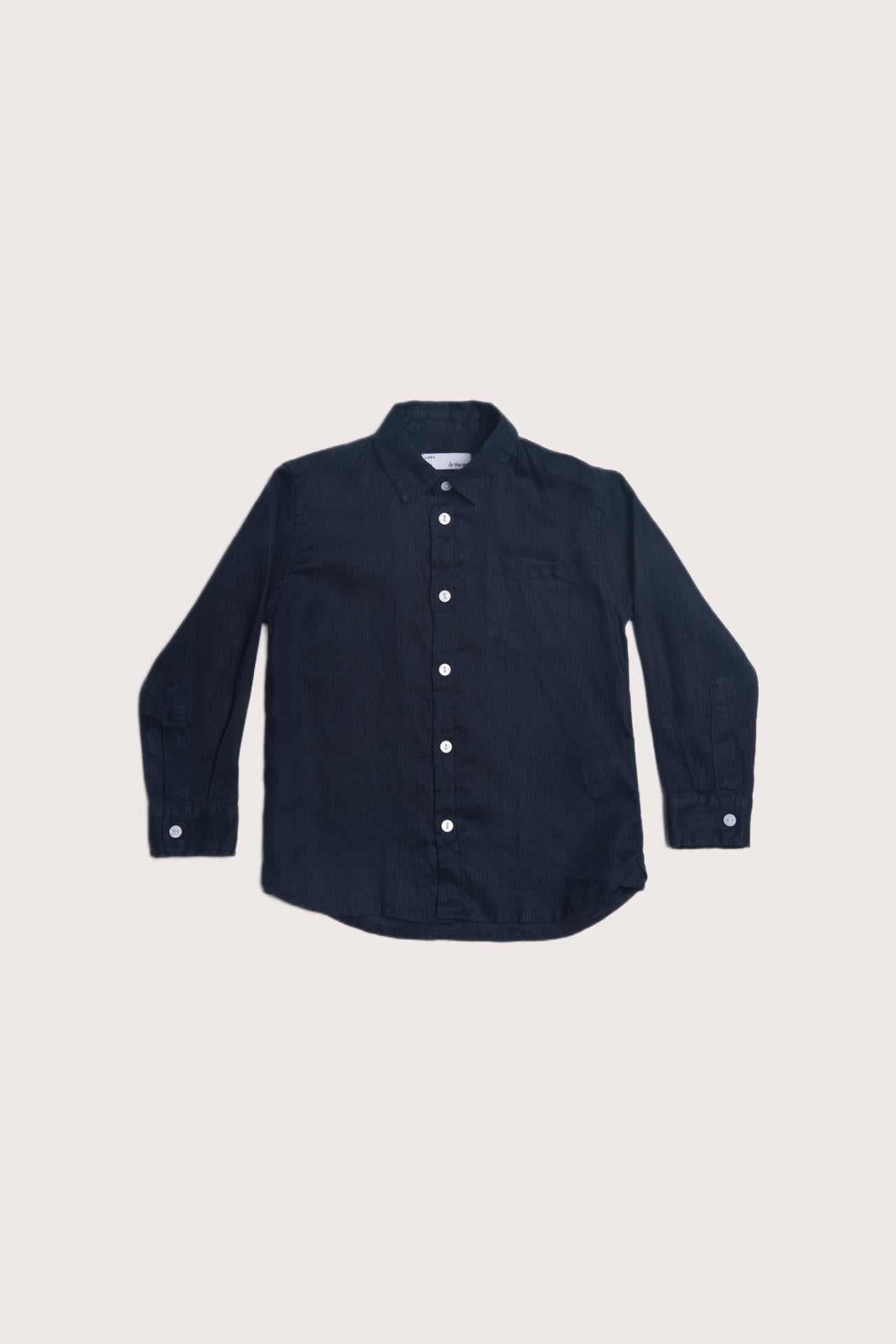 Shio Long Sleeves Linen Shirt in Navy designed for effortless coastal elegance