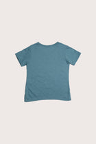 Back view of the green forest cotton short sleeve V-neck T-shirt with a relaxed silhouette