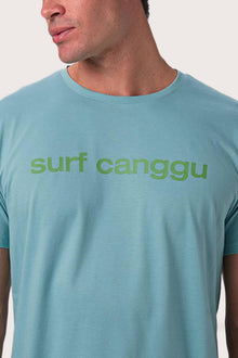 Close-up of the Skala Surf Canggu t-shirt Turquoise by By The Sea Bali – exceptional fabric quality and texture