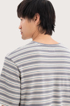 Back detail of the Striped Cotton T-shirt Grey Mix by By The Sea Bali – premium stitching and artisan quality