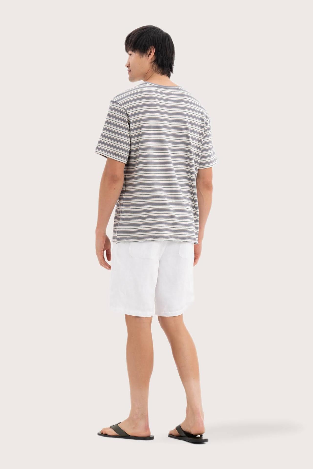 Back view of the By The Sea Bali Striped Cotton T-shirt Grey Mix – clean tailoring and refined craftsmanship