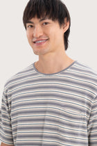 Close-up of the Striped Cotton T-shirt Grey Mix by By The Sea Bali – exceptional fabric quality and texture