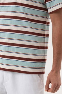 Close-up of the Striped cotton T-shirt Mint Mix by By The Sea Bali – exceptional fabric quality and texture