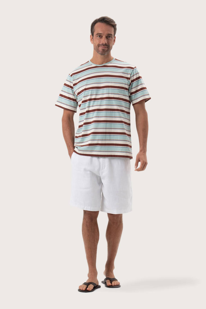 By The Sea Bali Striped cotton T-shirt Mint Mix – refined men's resort tee with a relaxed, contemporary silhouette