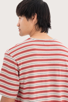 Back detail of the Striped Cotton T-shirt Red Mix by By The Sea Bali – premium stitching and artisan quality