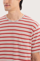 Close-up of the Striped Cotton T-shirt Red Mix by By The Sea Bali – exceptional fabric quality and texture