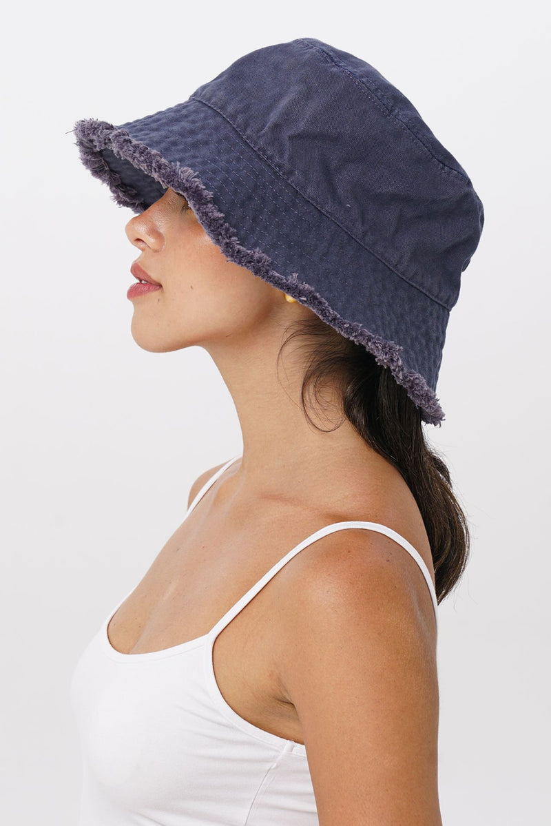 Side view of Sunday Bucket Hat Navy with a relaxed and versatile shape