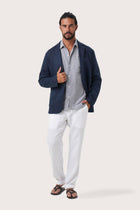 Model wearing the La Brisa linen Tenggara jacket by By The Sea Bali