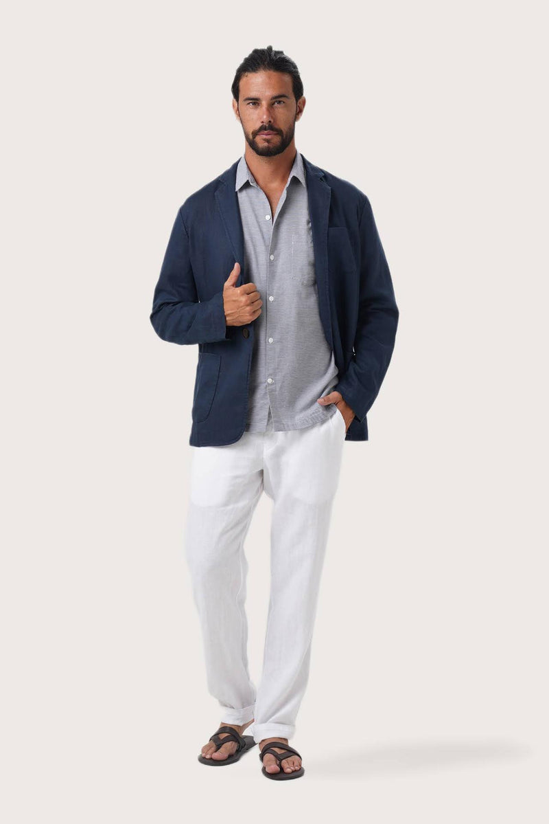 Model wearing the La Brisa linen Tenggara jacket by By The Sea Bali